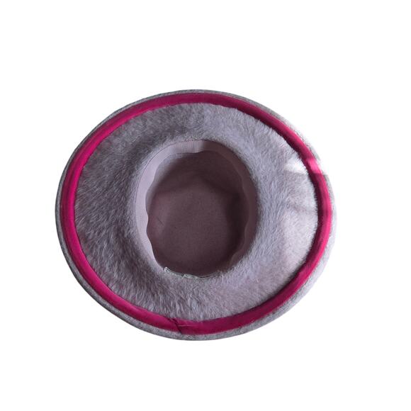 1960\'s Lazarus Pink Fur Felt Wide Brim Hat Natural Feathers Church Derby Indie